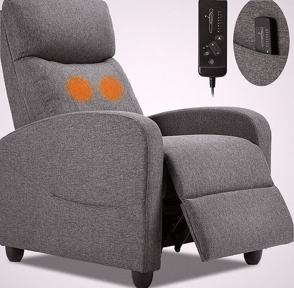 Adjustable Massage Recliner Chair with Lumbar Support - Modern Grey Fabric