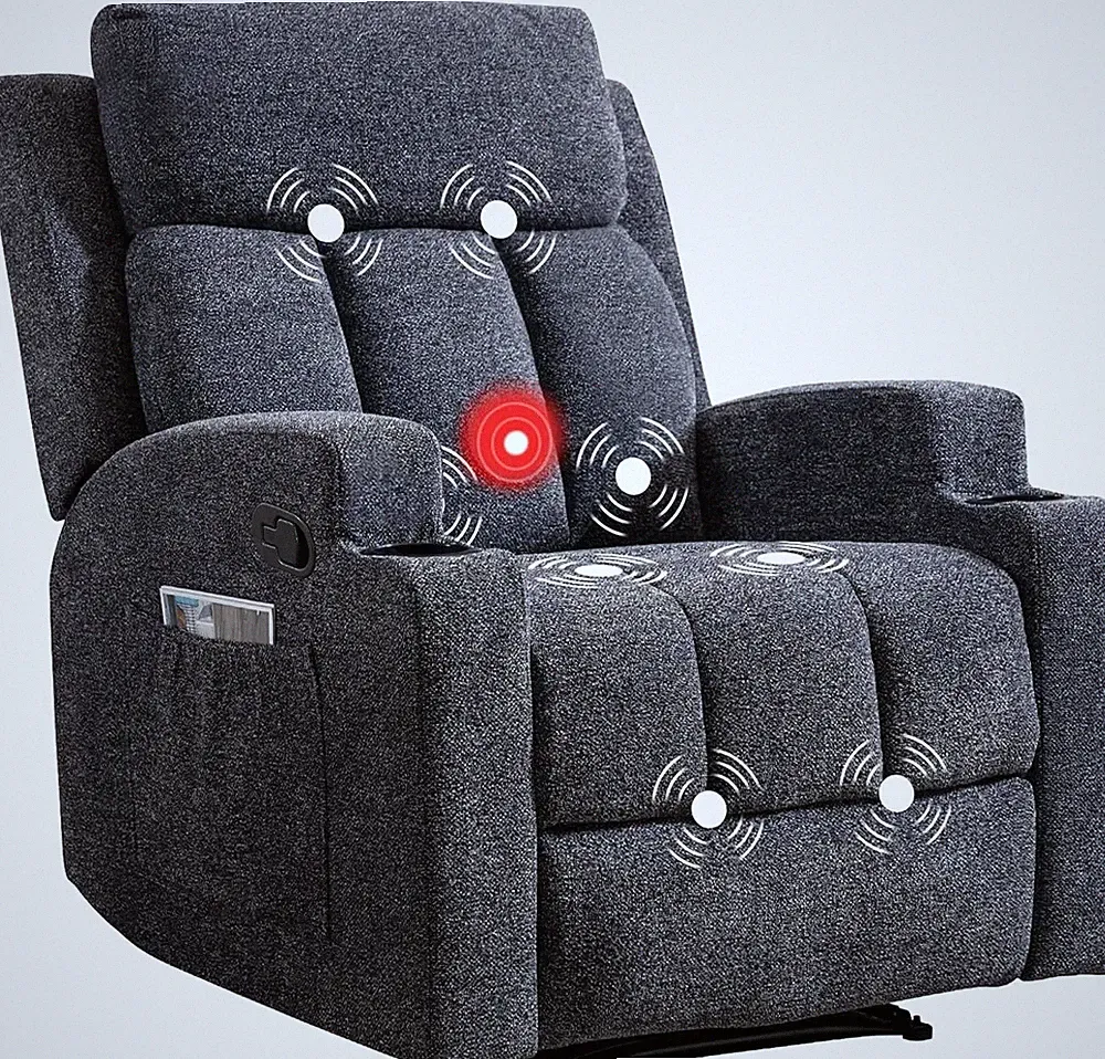 Canmov Manual Recliner Chair with Massage & Heat, Recliner Chair with Cup Holder