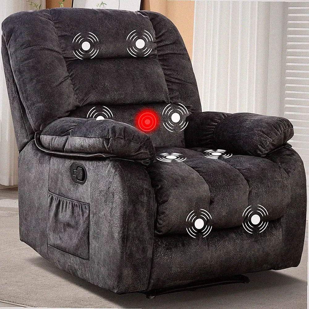 Canmov Manual Recliner Chair with Vibration Massage and Heat, Soft Fabric Chair