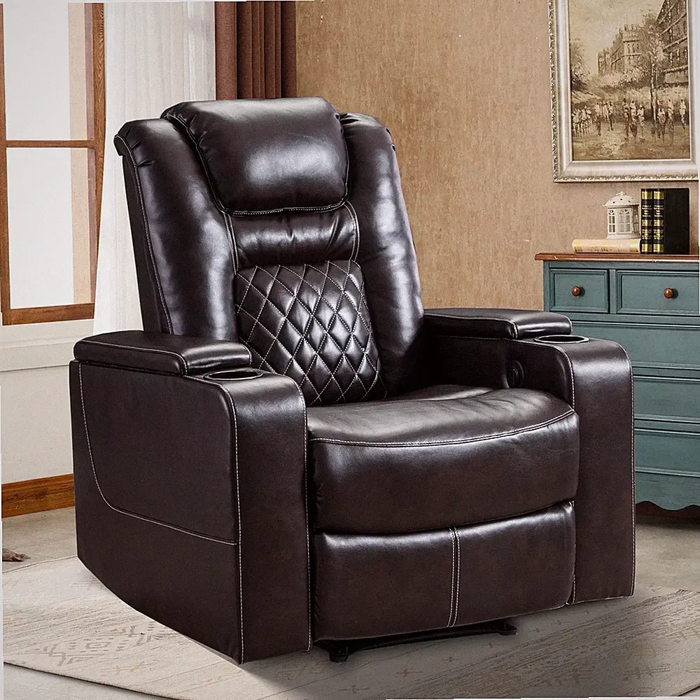 EBELLO Faux Leather Power Recliner Chair w/ USB Ports & Cup Holders & Storage