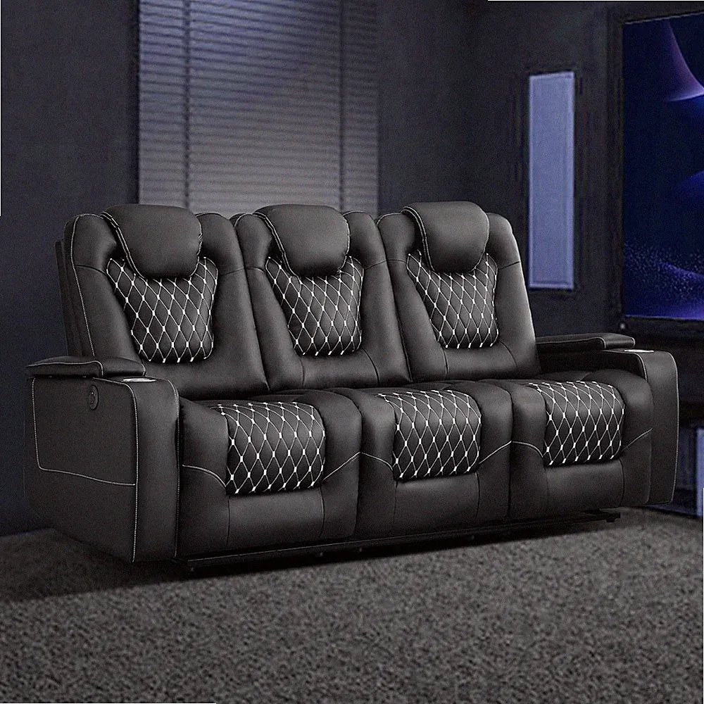 EBELLO Faux Leather Power Reclining Couch 3 Seat Sofa with Cup Holder & USB Port