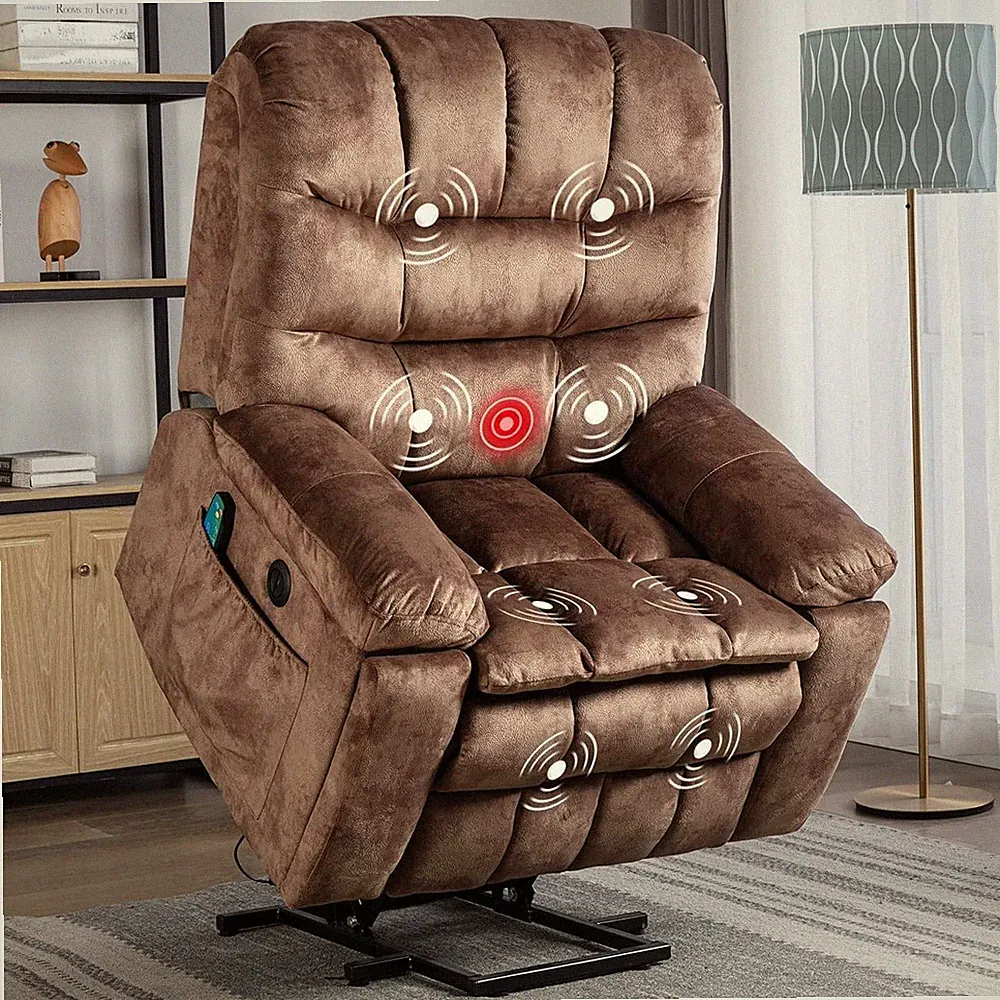 EBELLO Large Power Lift Recliner Chair w/ Massage and Heat for Elderly Brown