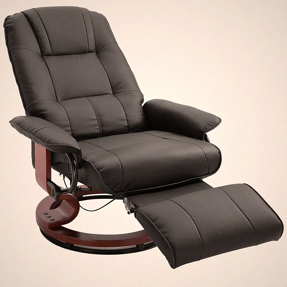Faux Leather Reclining Lounge Chair Swivel Recliner Sofa Seat w/ Wooden Base