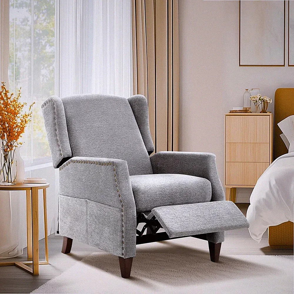 Gray Fabric Armchair Accent Recliner Arm Chair Lazy Nursery Recliners Chairs New