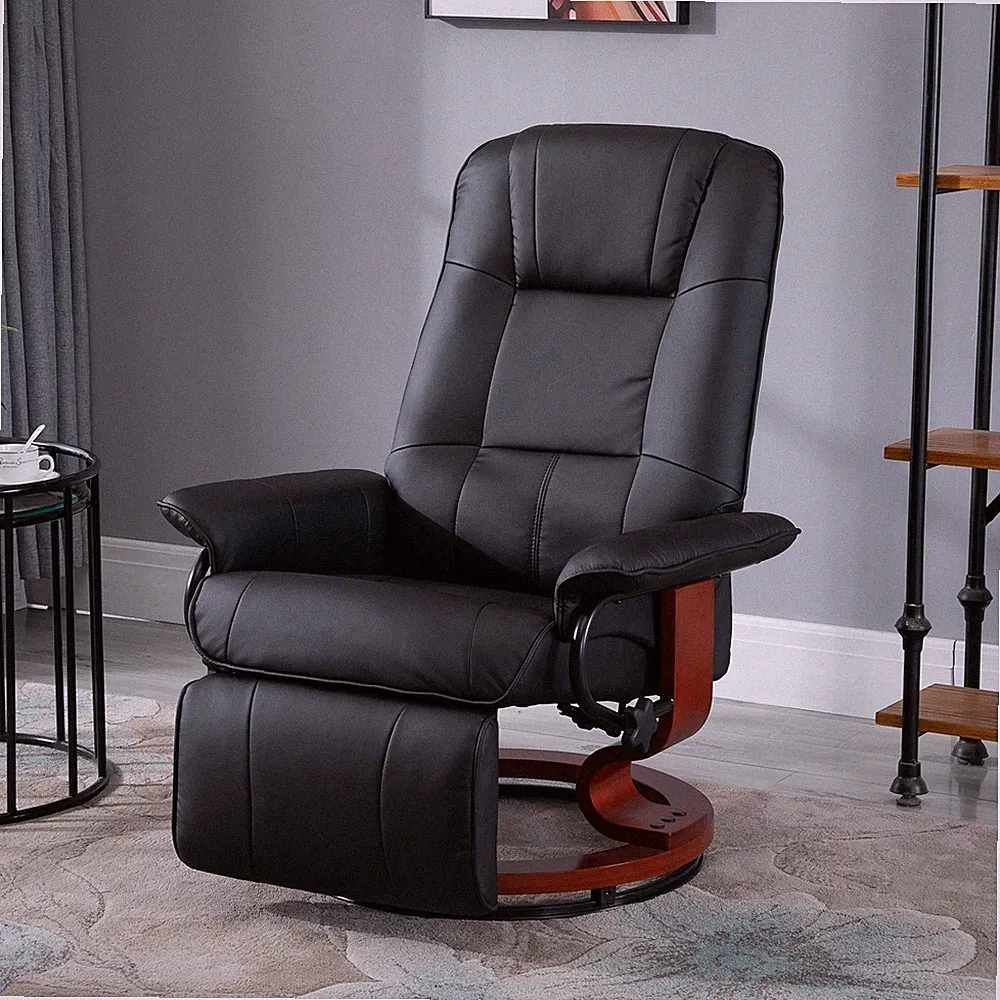 HOMCOM Black Faux Leather Adjustable Recliner Swivel Chair Living Room Comfort