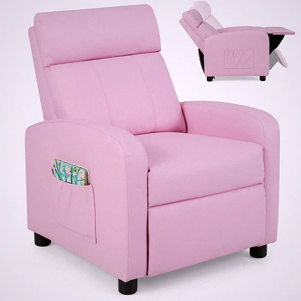 Kids Recliner Chair Adjustable Leather Sofa Armchair w/ Footrest Side Pocket