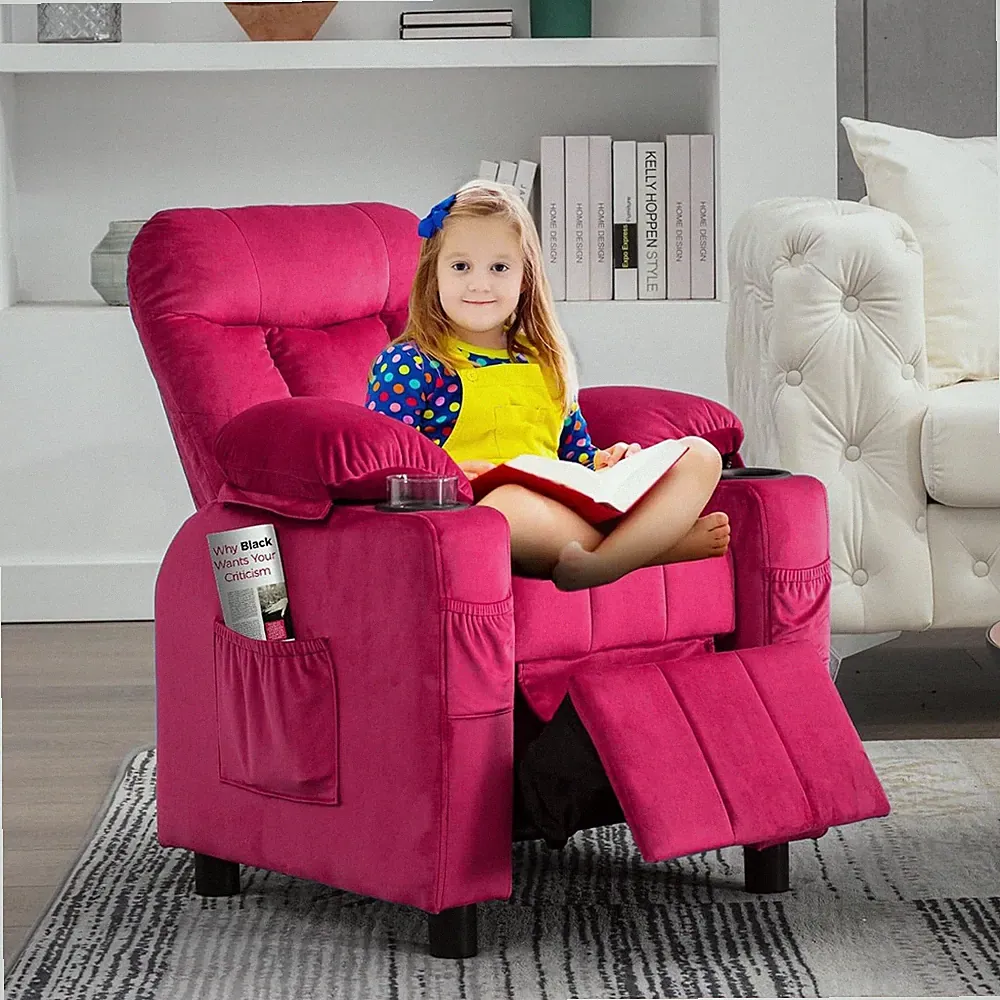 Kids Recliner Chair with Cup Holders & Side Pocket for Playroom Bedroom