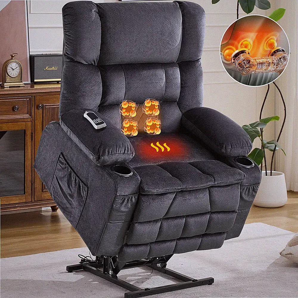 Large Power Lift Recliner for Elderly, Dual Motor Lay Flat w/ Heat Massage