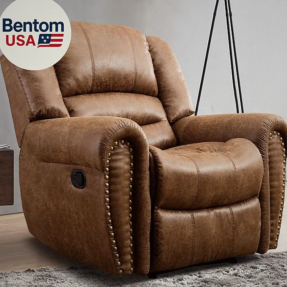 Leather Recliner Chair, Heavy Duty Manual Reclining Sofa Single Lounge Sofa for