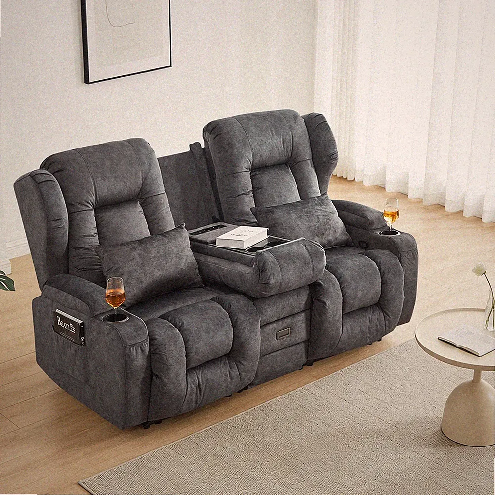 Loveseat Recliner Sofa Manual RV Recling Sofa Home Theater Seating with Console