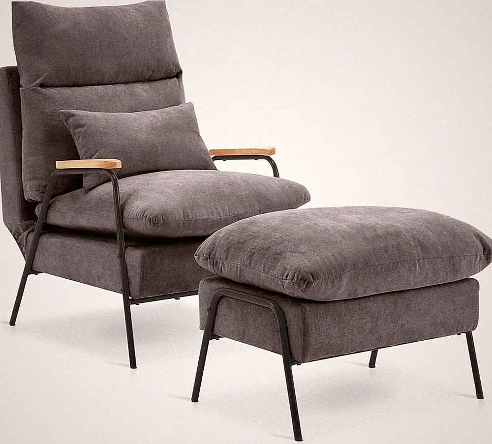 Modern Accent Recliner Chair & Ottoman for Small Spaces - Grey/Black
