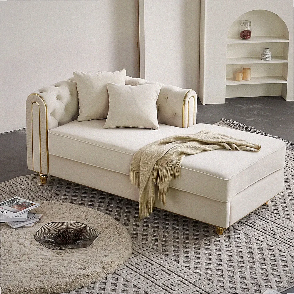 Modern Luxury Velvet Chaise Lounge Button Tufted Sofa Chair Recliner with Arm