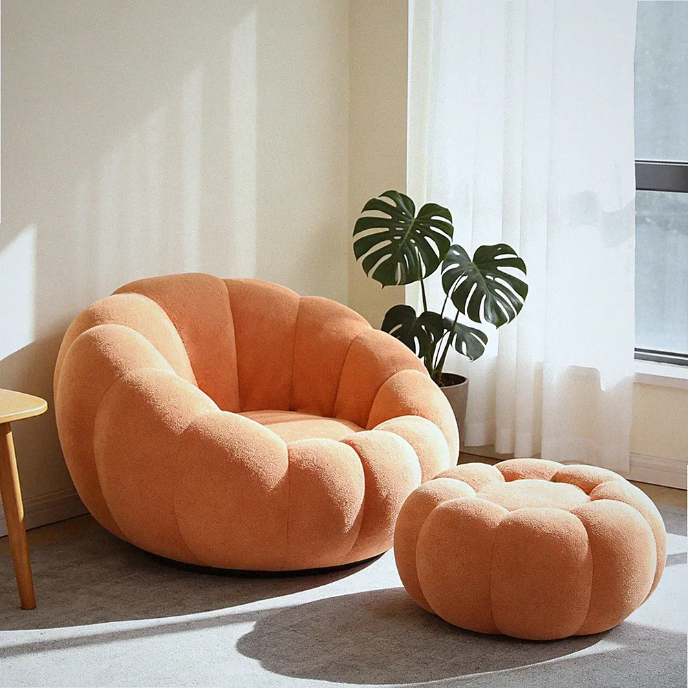 Modern Single Chair Reclining Sofa Pumpkin Shape with Footstool Home Relaxing