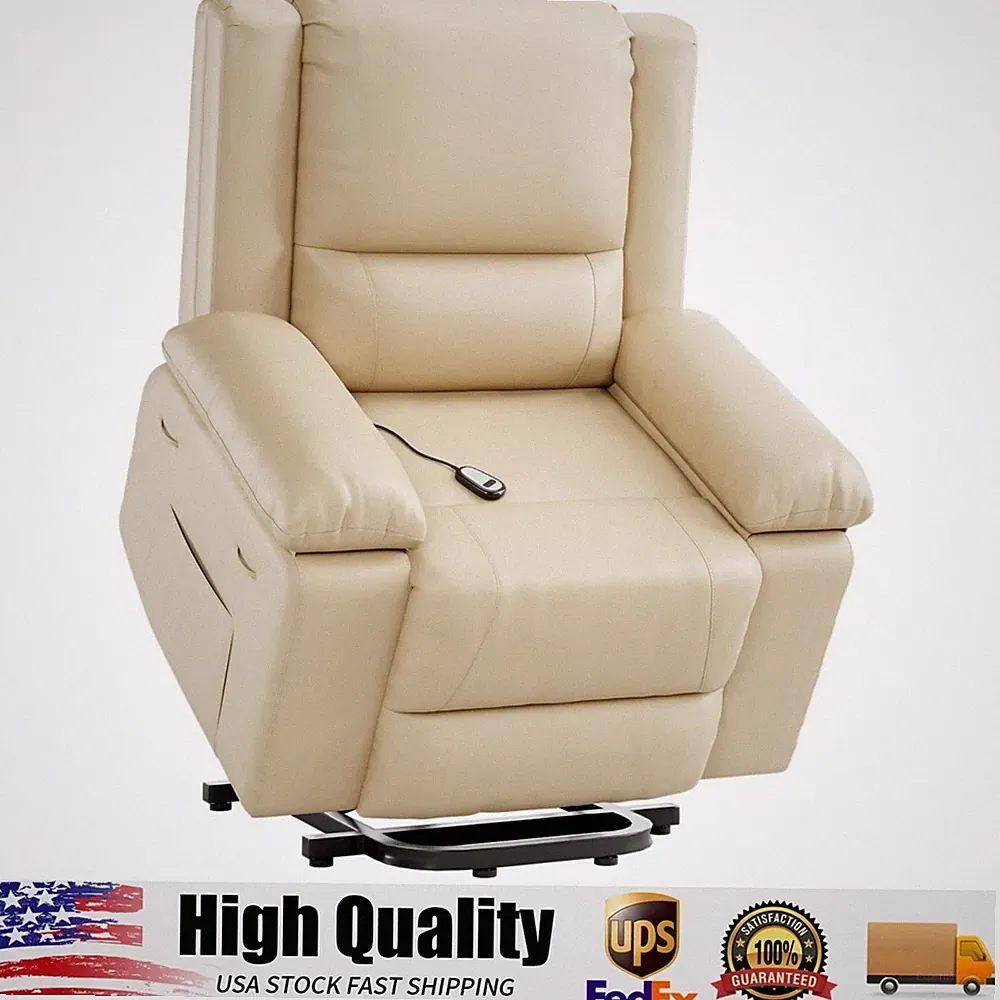 Power Lift Recliner Chair with Heat & Massage, PU Leather Recliner for Elederly