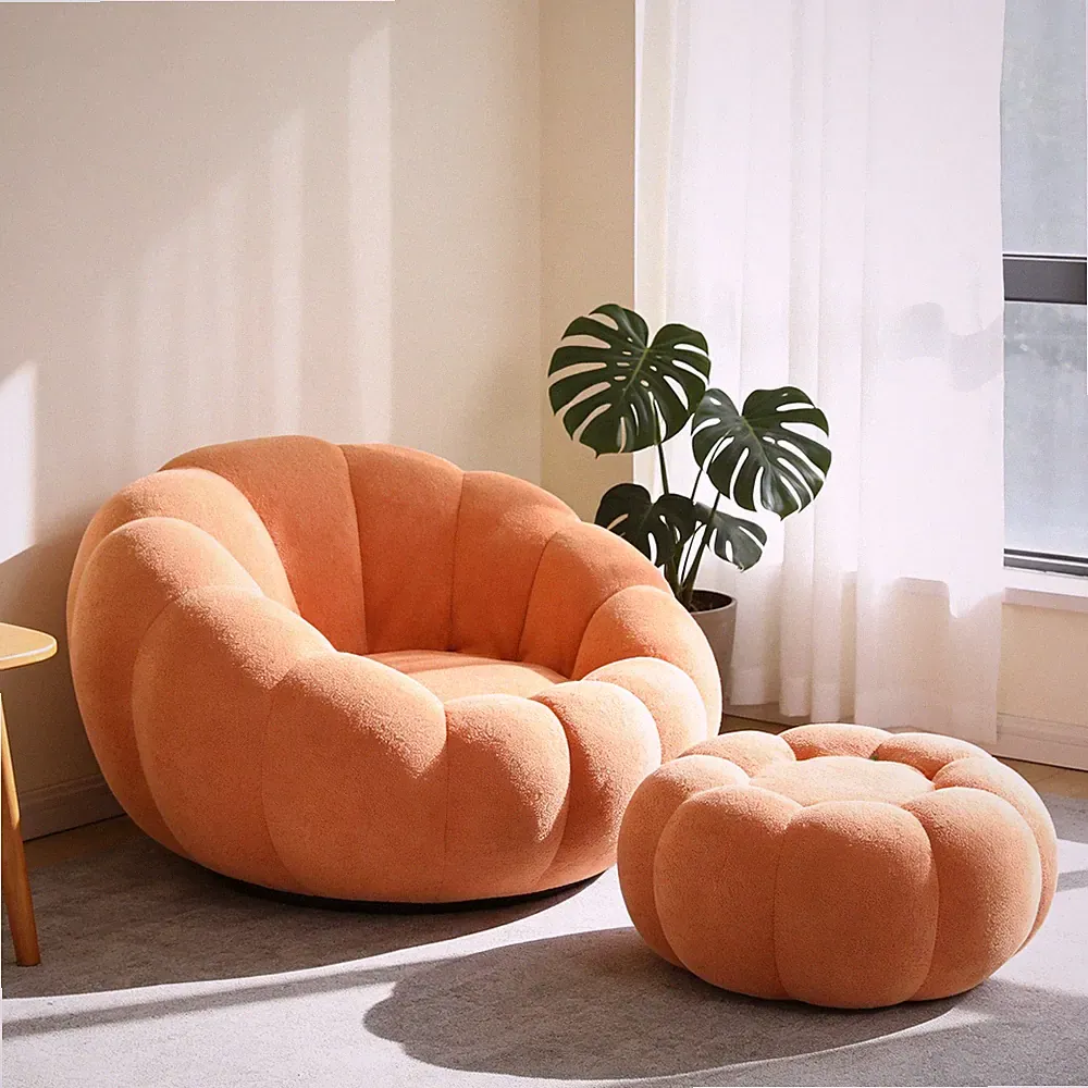 Pumpkin Recliner Single Sofa Chair with Footstool Living Room Bedroom Brown