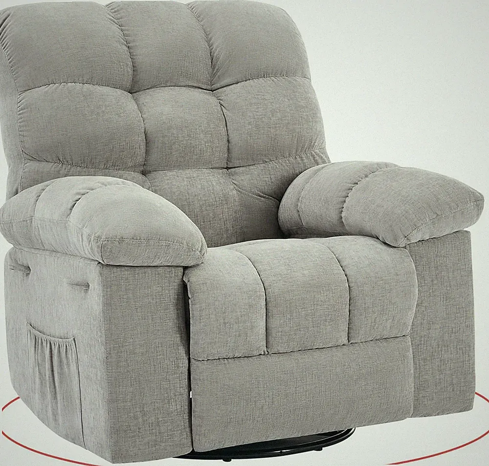 Rocking Recliner Chair Upholstered 360° Swivel Rocker Chair Deep Seat Light Gray