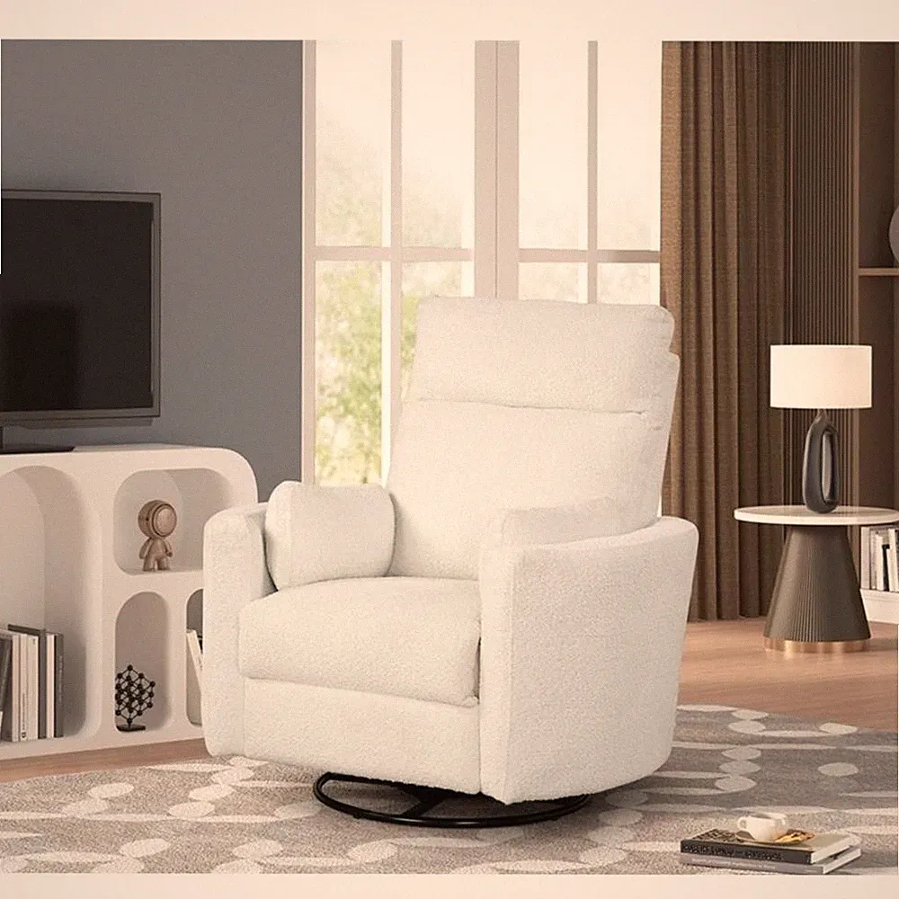 Rosebery Kids Modern Chenille Fabric Swivel Recliner in Oyster White