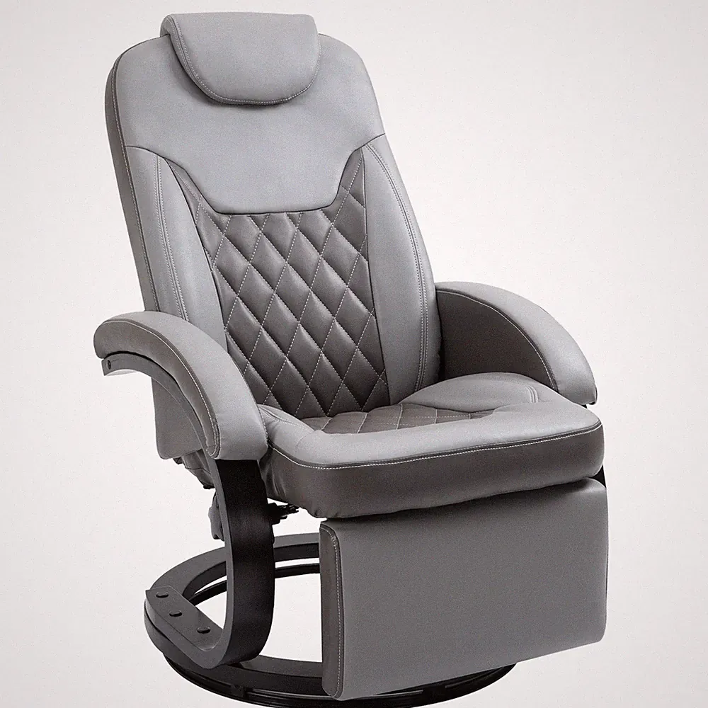 Swivel Recliner Chair Faux Leather w/ Footrest Round Base Gray