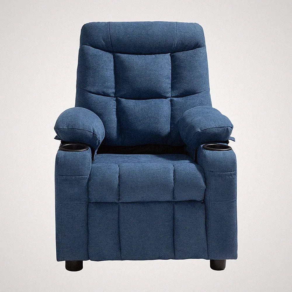 Uimoso Kids Reclining Chair Toddler Recliner with Cup Holders and Pockets (Blue)